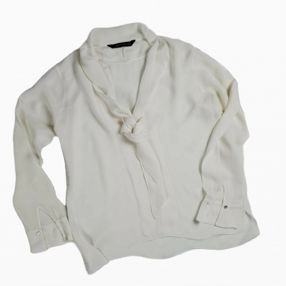 Zara Sheer Organza Blouse with Tie Front Sz. S